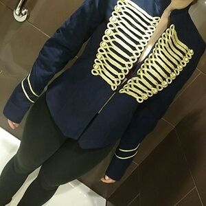 Navy and gold tweed button blazer
